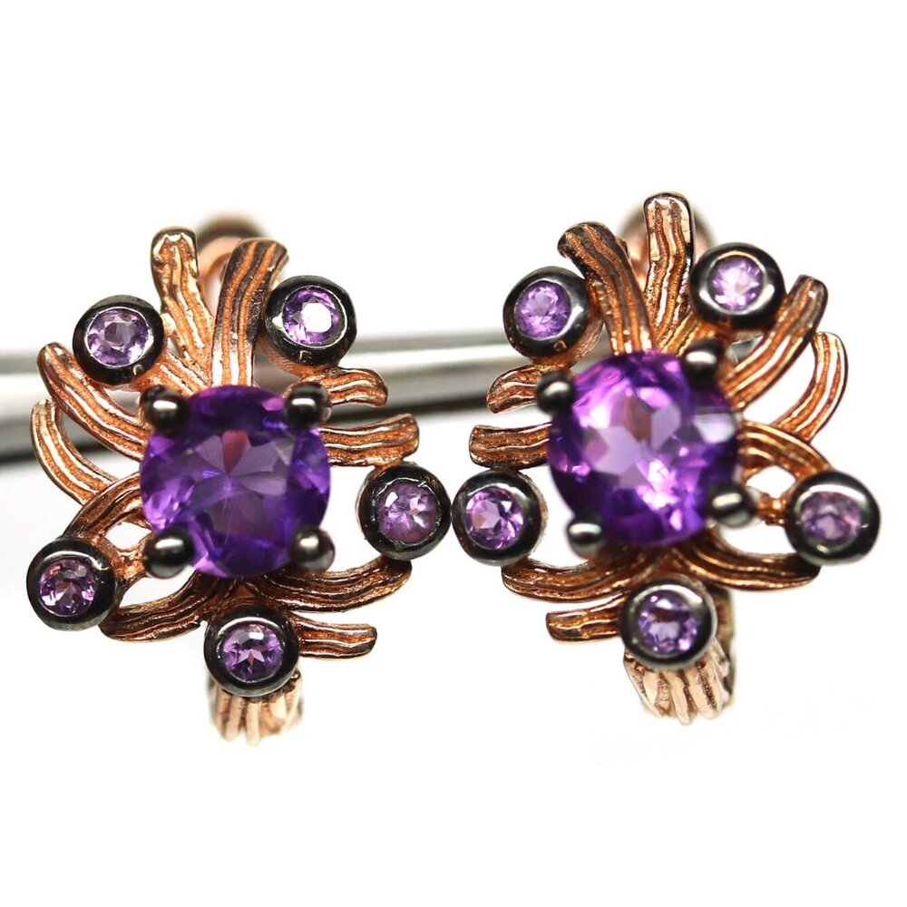 Rose gold/925 genuine amethyst two tone leverback earrings